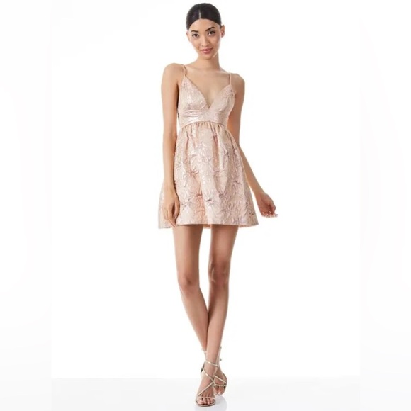 Alice+Olivia Foley Brocade Party Dress, Rose Gold, Revolve Size 0 New w/Tag $495 - Picture 6 of 16